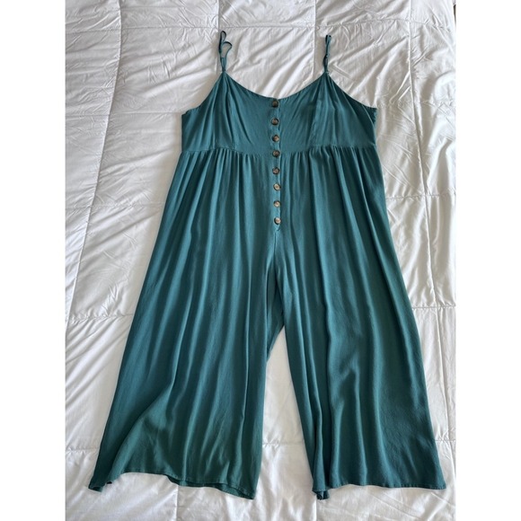 Kori America Jumper Romper Sleeveless 1x Green Adjustable Straps Bohemian Flowy - Picture 1 of 12